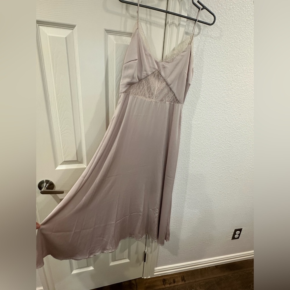 Blush lace flowy satiny midi dress